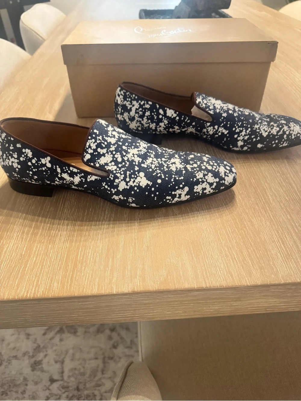 Christian Louboutin Navy Loafers with White Splatter